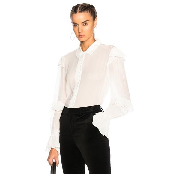 Frame Victorian Ruffle Silk Semi Sheer Button Blouse Off White Size Large - Picture 1 of 11
